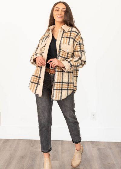 Delia Taupe Plaid Jacket