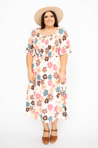 Short sleeve plus size floral dress