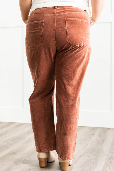 Back view of plus size brown suede pants