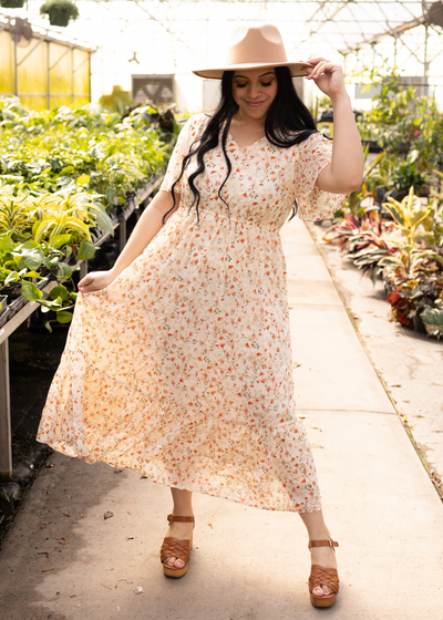 Short sleeve cream floral dress