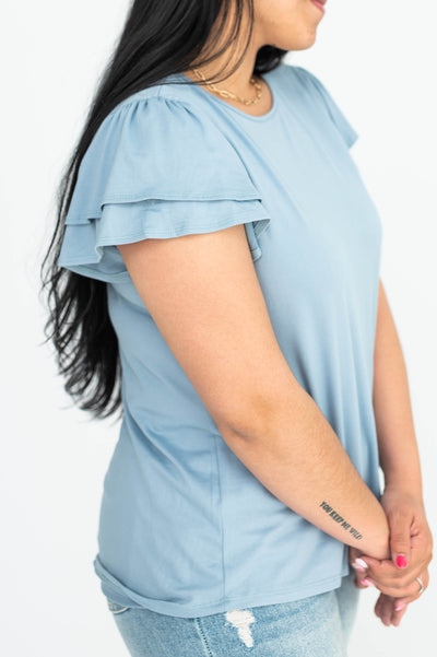 Large blue top with short sleeves