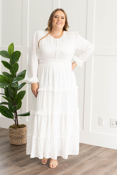 Evelina White Tiered Dress