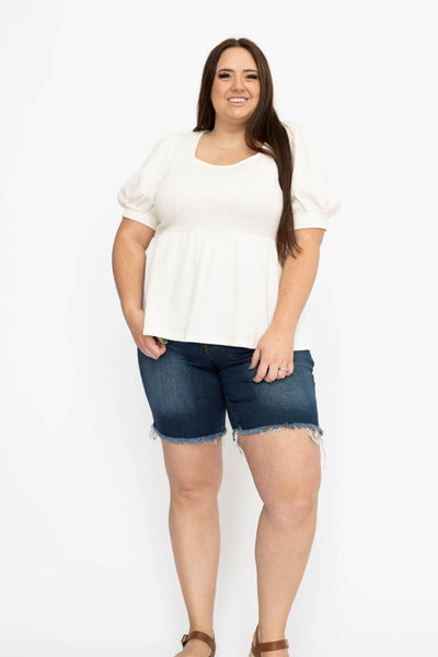 Plus size short sleeve ivory top with square neck