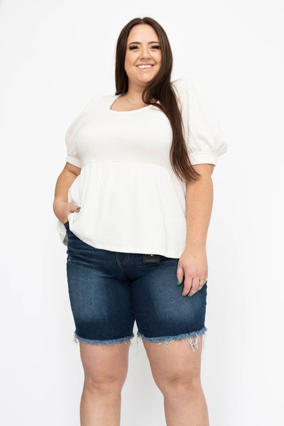 Plus size ivory top with short sleeves