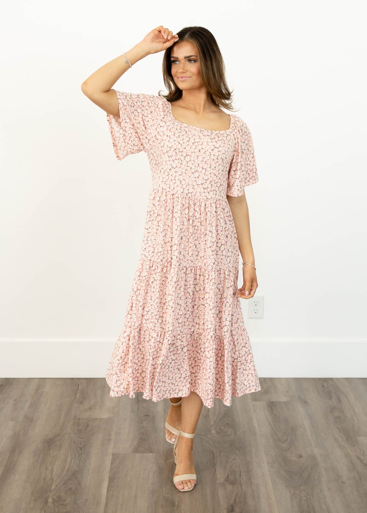 Short sleeve blush floral dress