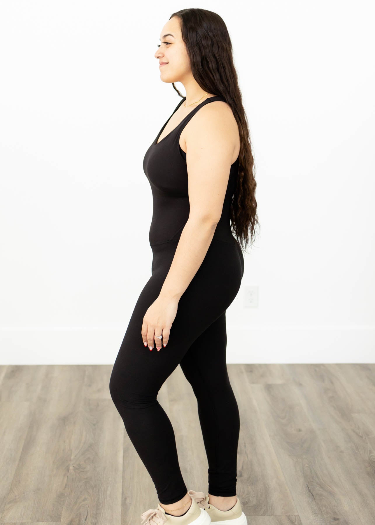 Side view of a large black bodysuit
