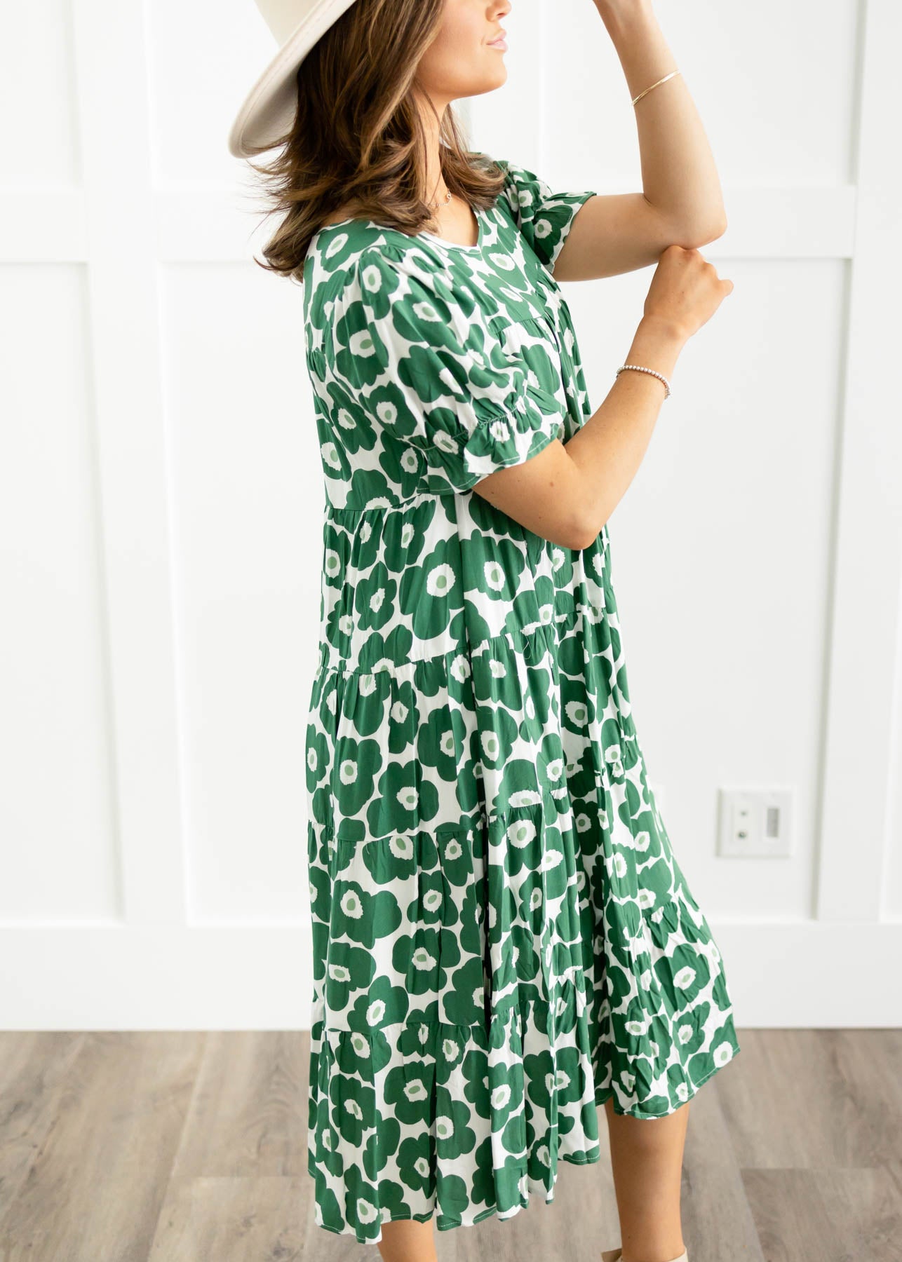 Side view of a green floral dress