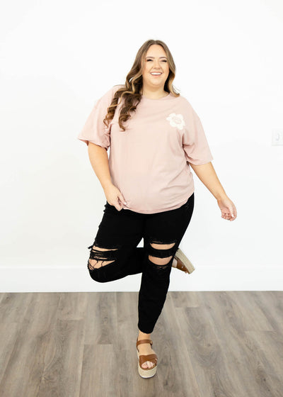 White daisy plus size good morning pink top