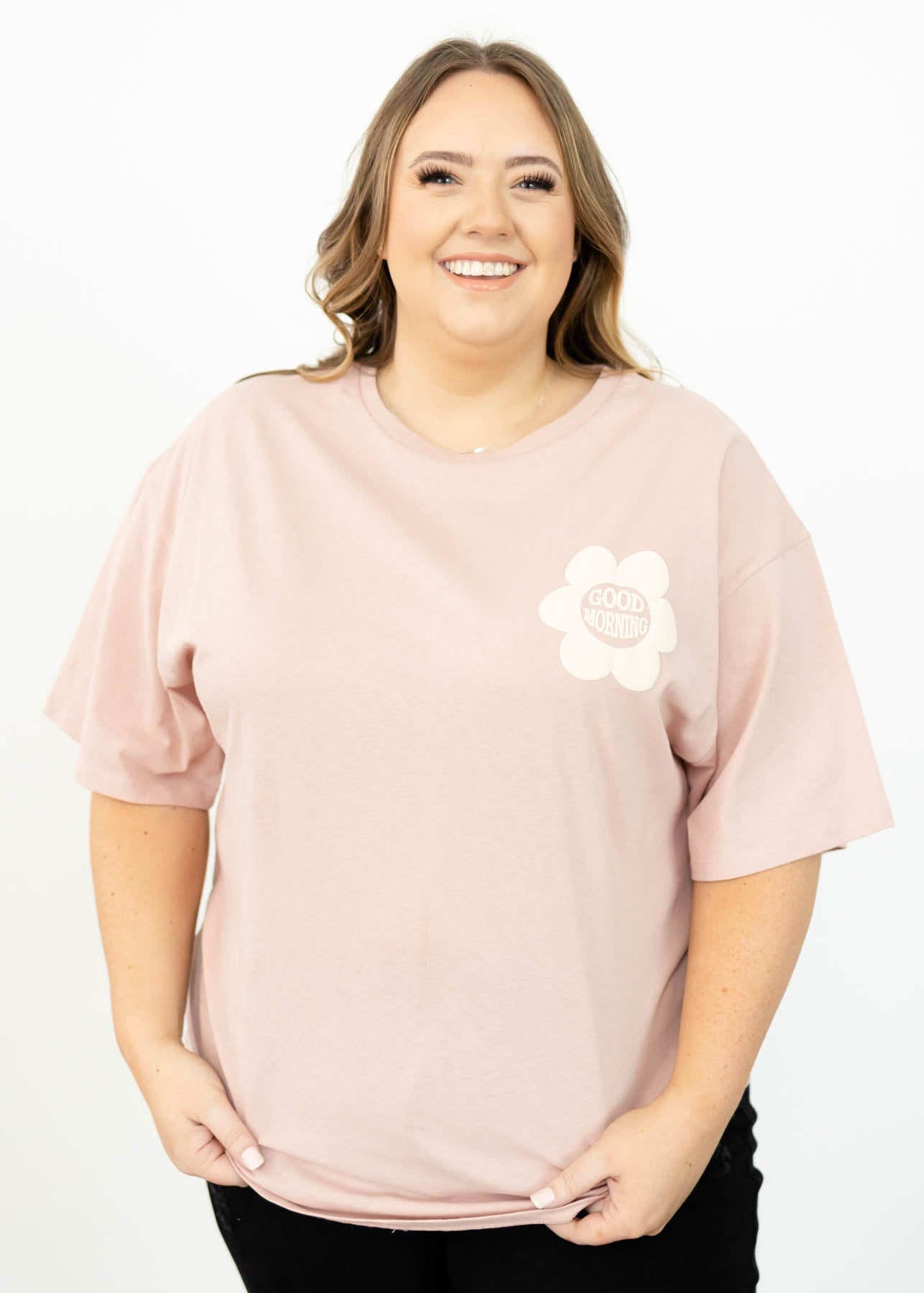Short sleeve plus size pink top
