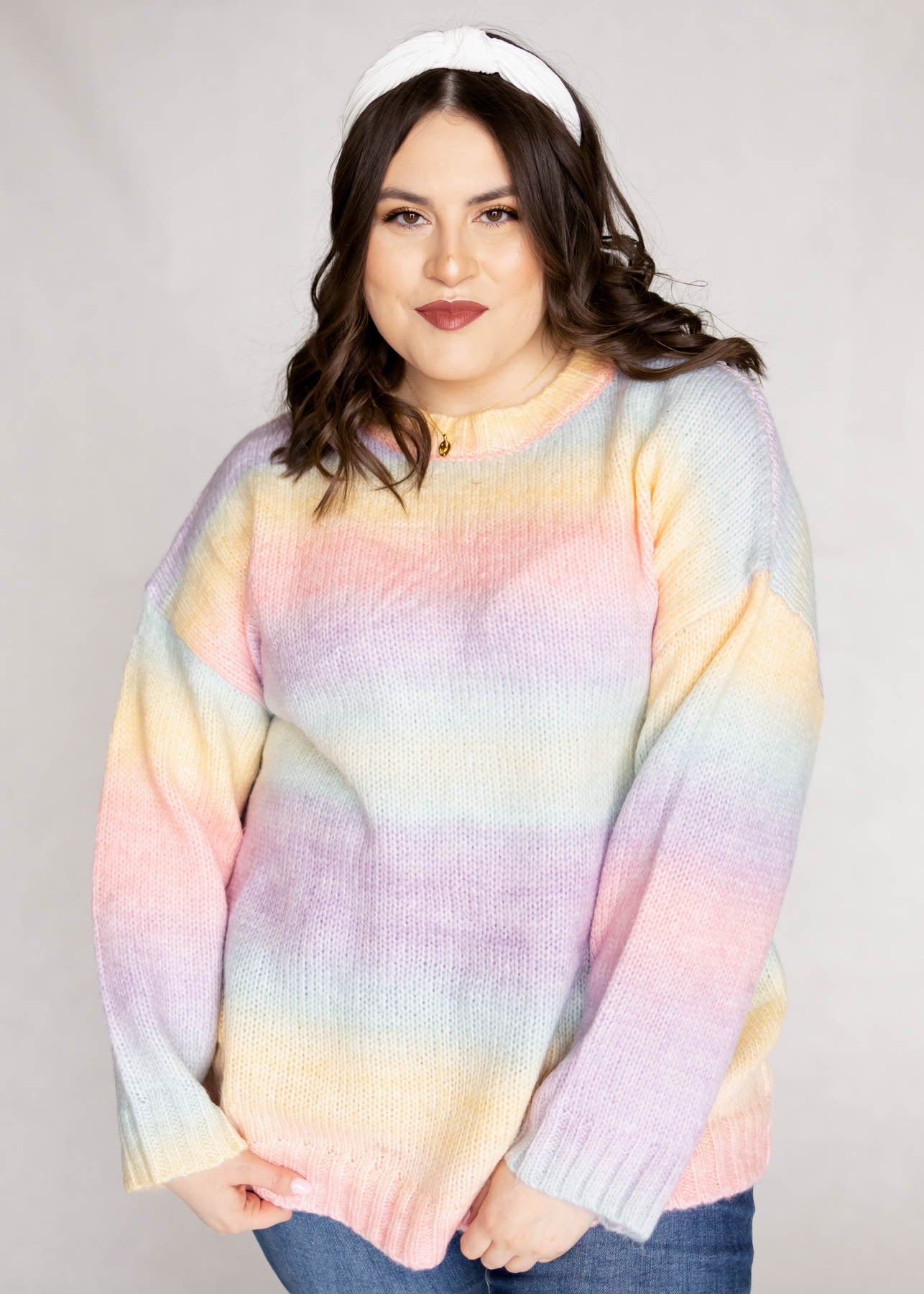 Long sleeve plus size pastel sweater with drop shoulder