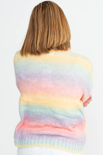 Back view of a pastel sweater