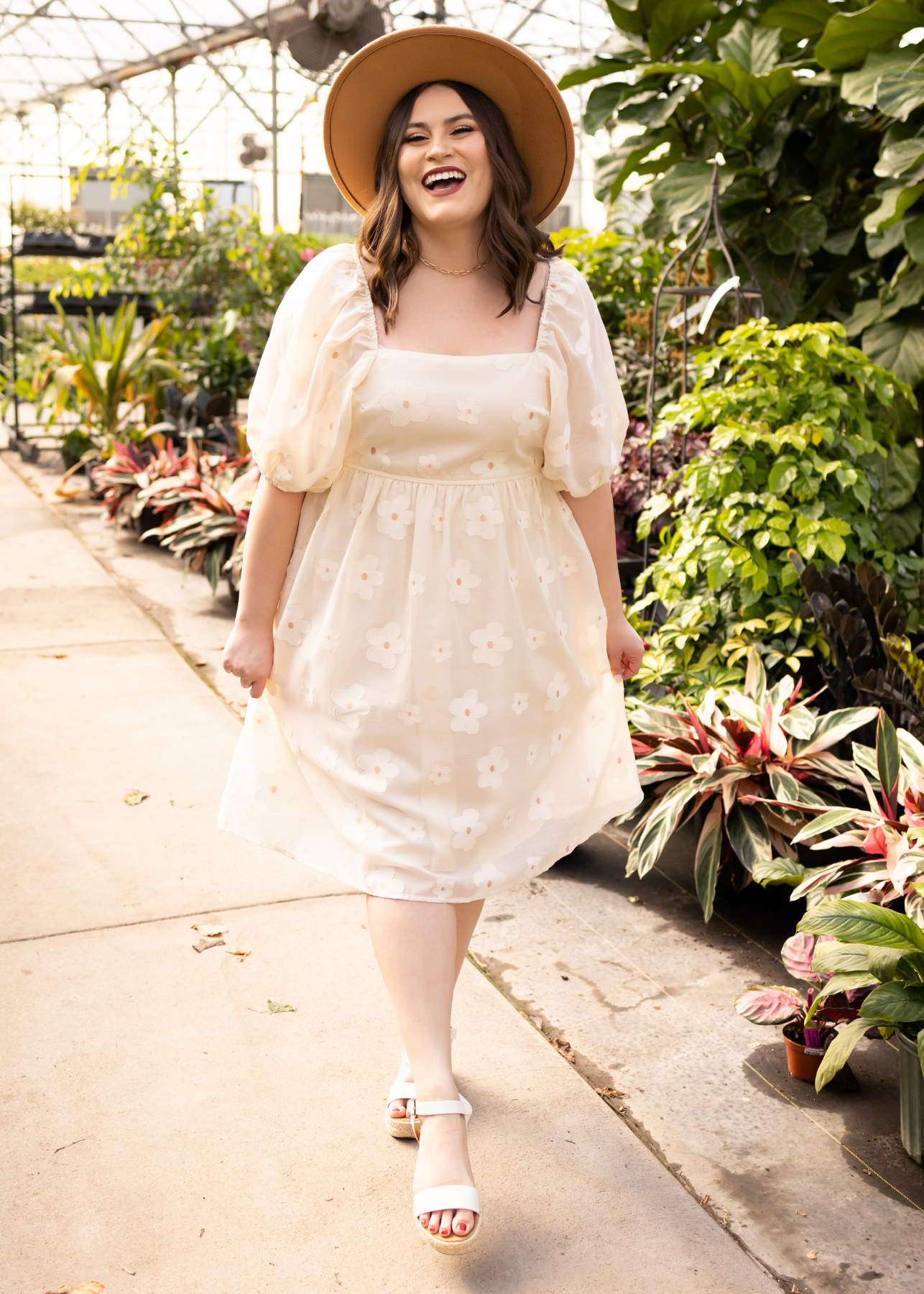 Plus size cream floral dress