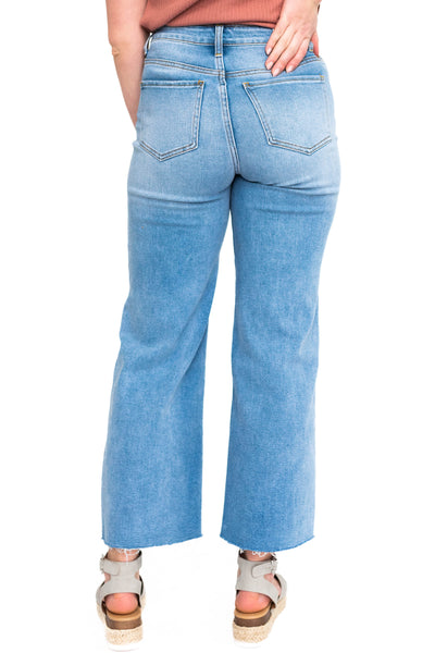 Back view of light indigo jeans