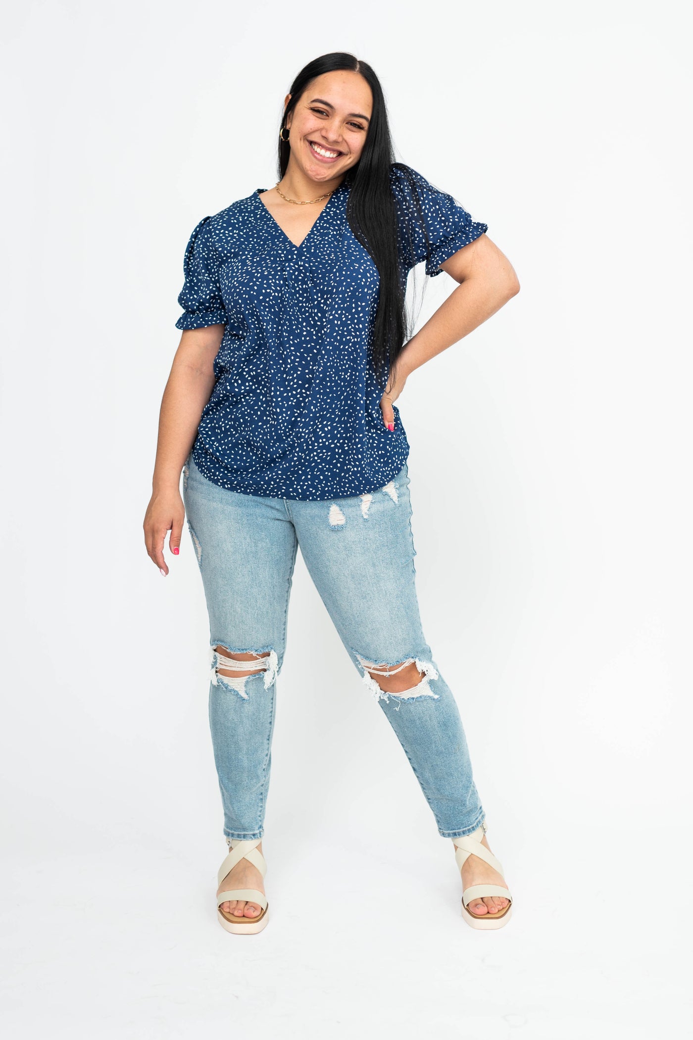 Large navy top with short sleeves