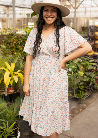 Short sleeve knee length mint floral dress 