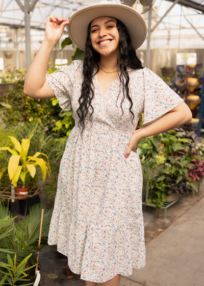 Short sleeve mint floral dress with wrap bodice