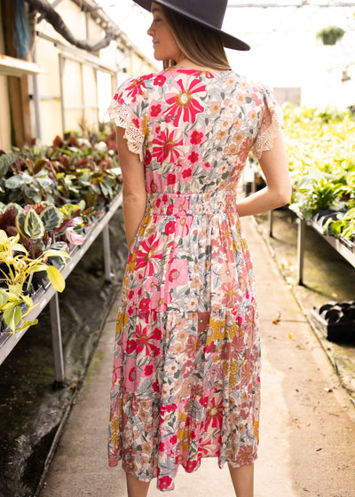 Back view of a floral dress
