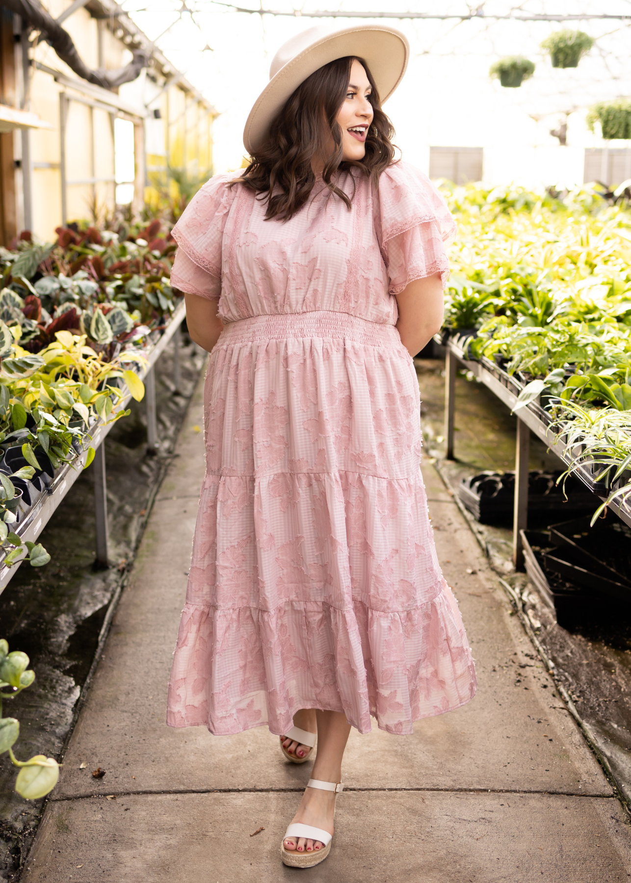 Plus size short sleeve floral mauve dress