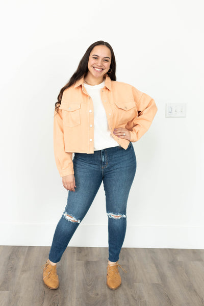 Long sleeve orange jean jacket