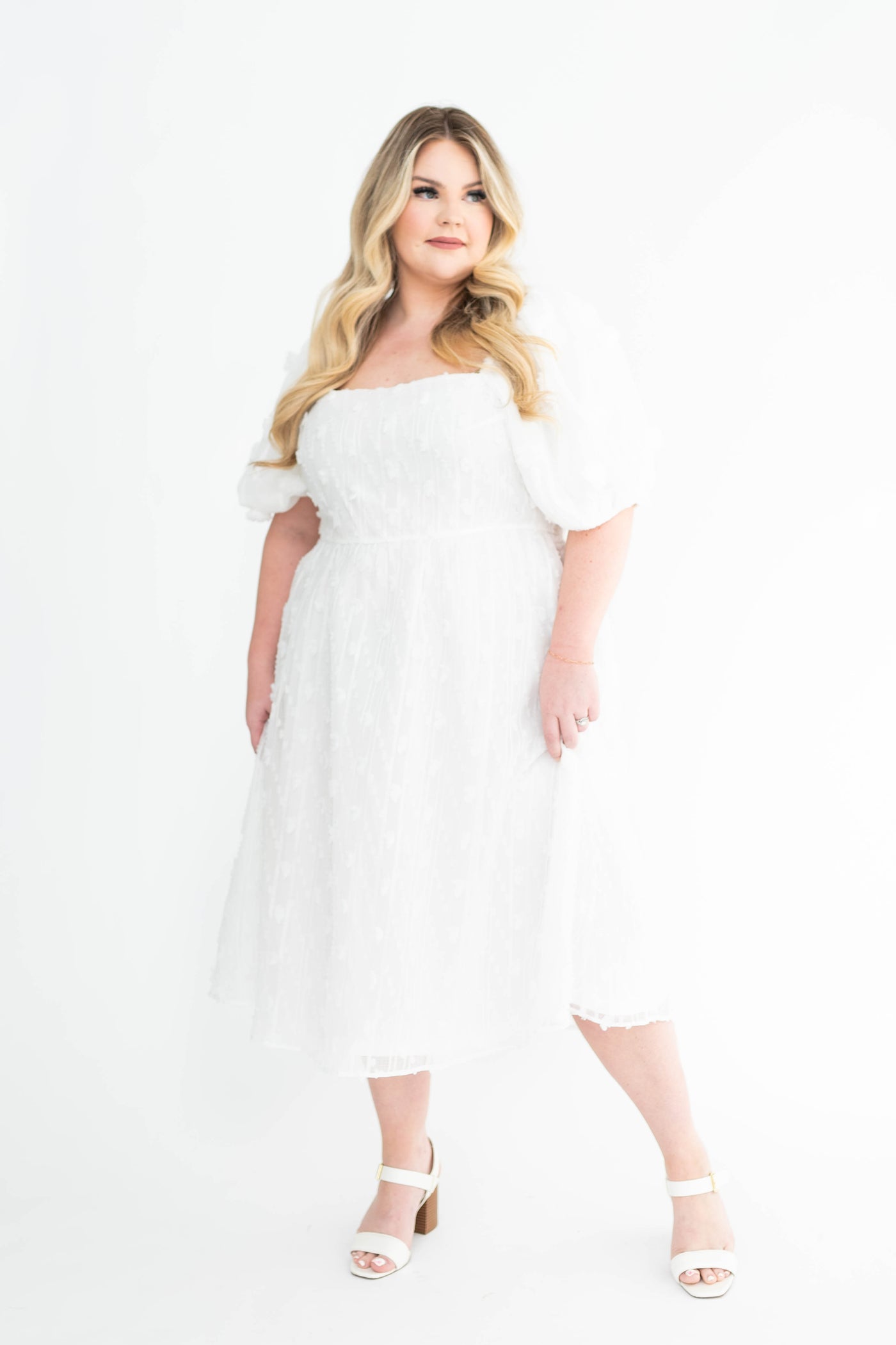 Short sleeve, square neck 2x plus size white dress