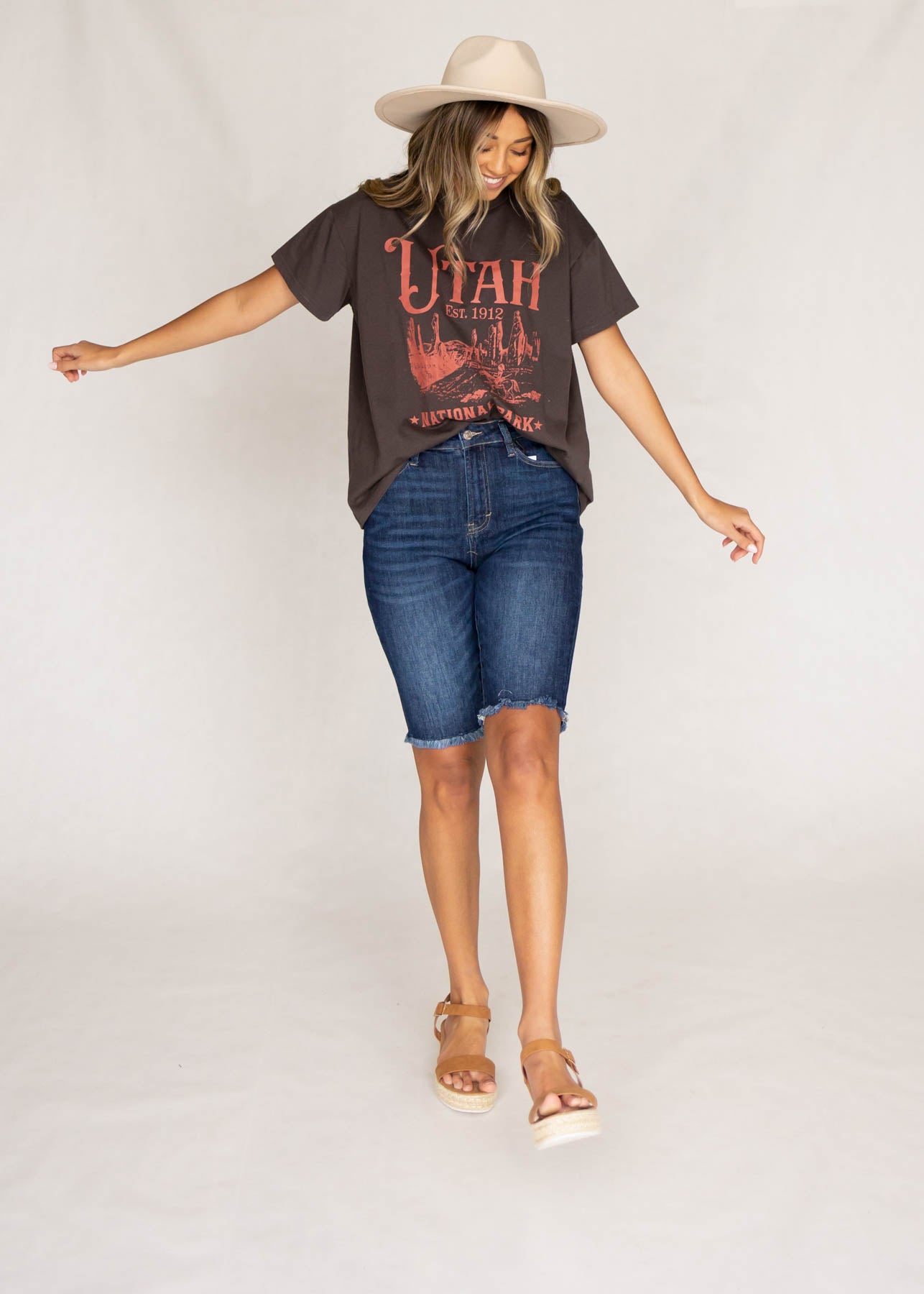 Indigo Bermuda Shorts with frayed hem