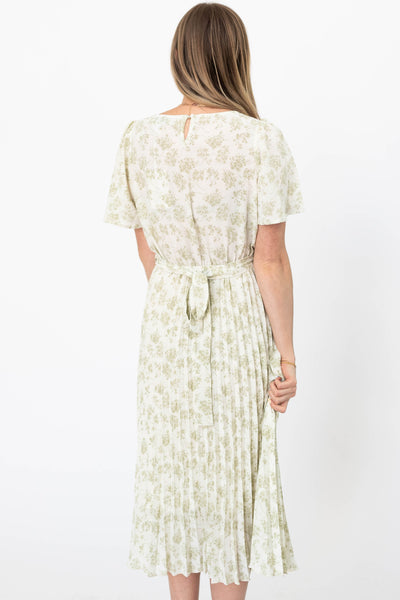 Back view of a sage floral dress