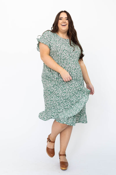 1x green plus size green floral dress