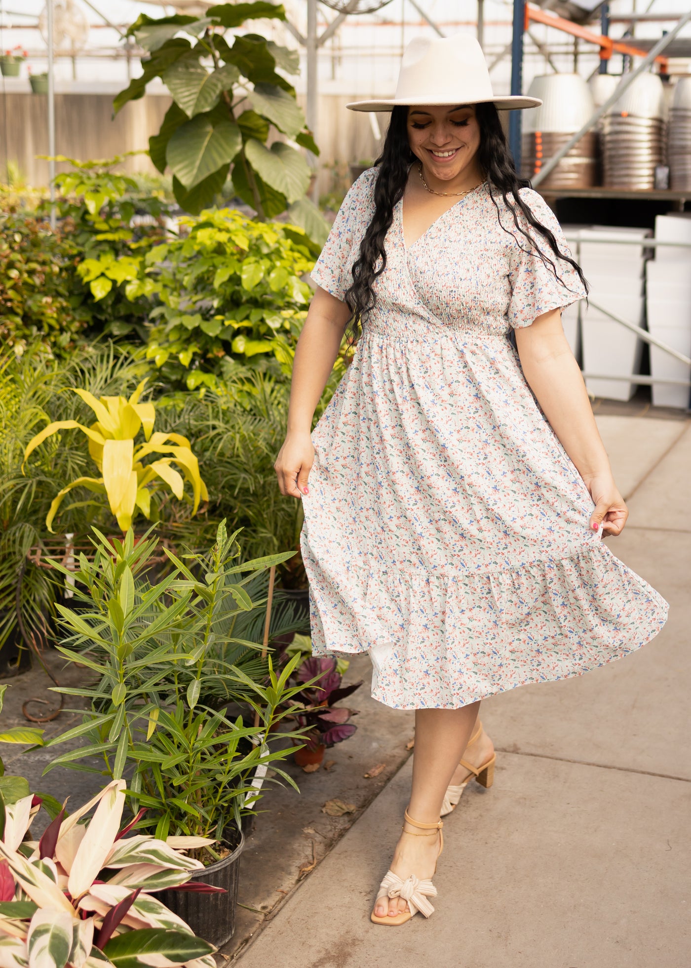 Short sleeve mint floral dress