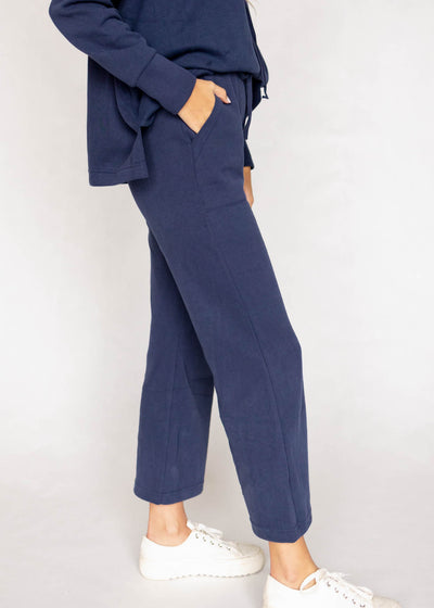 Side view of dark navy pants