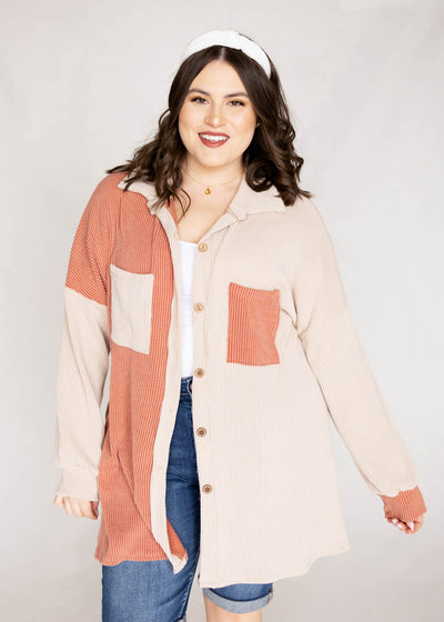 Plus size cream shacket with pockets