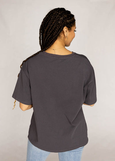 Back view of a charcoal top