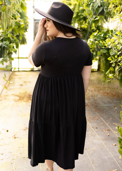Back view of a plus size black dress