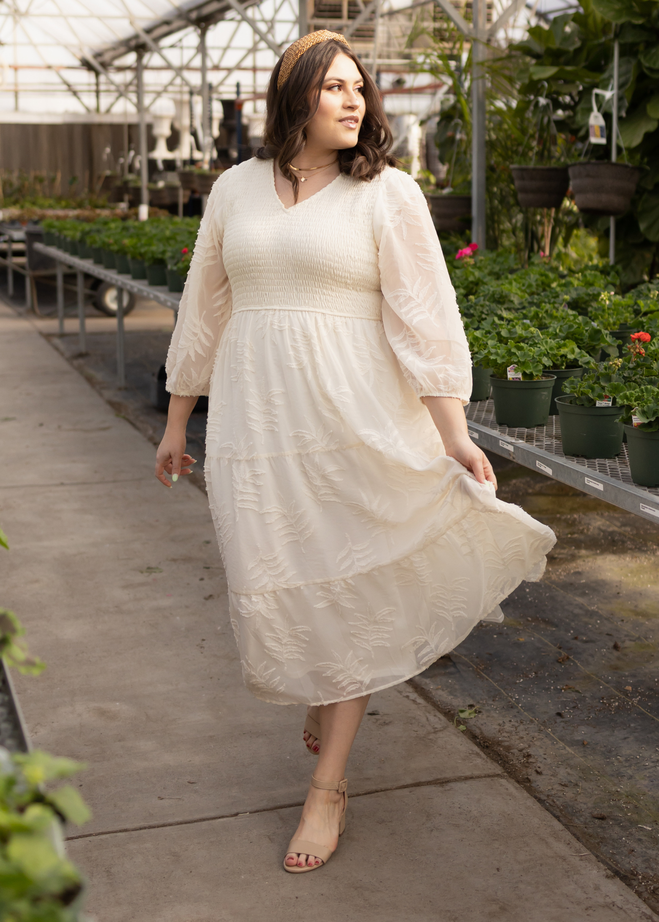 Plus size cream dress with 3/4 sleeves