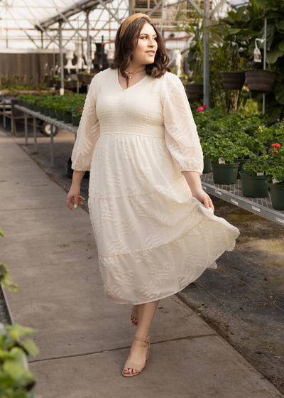 Plus size cream dress with 3/4 sleeves