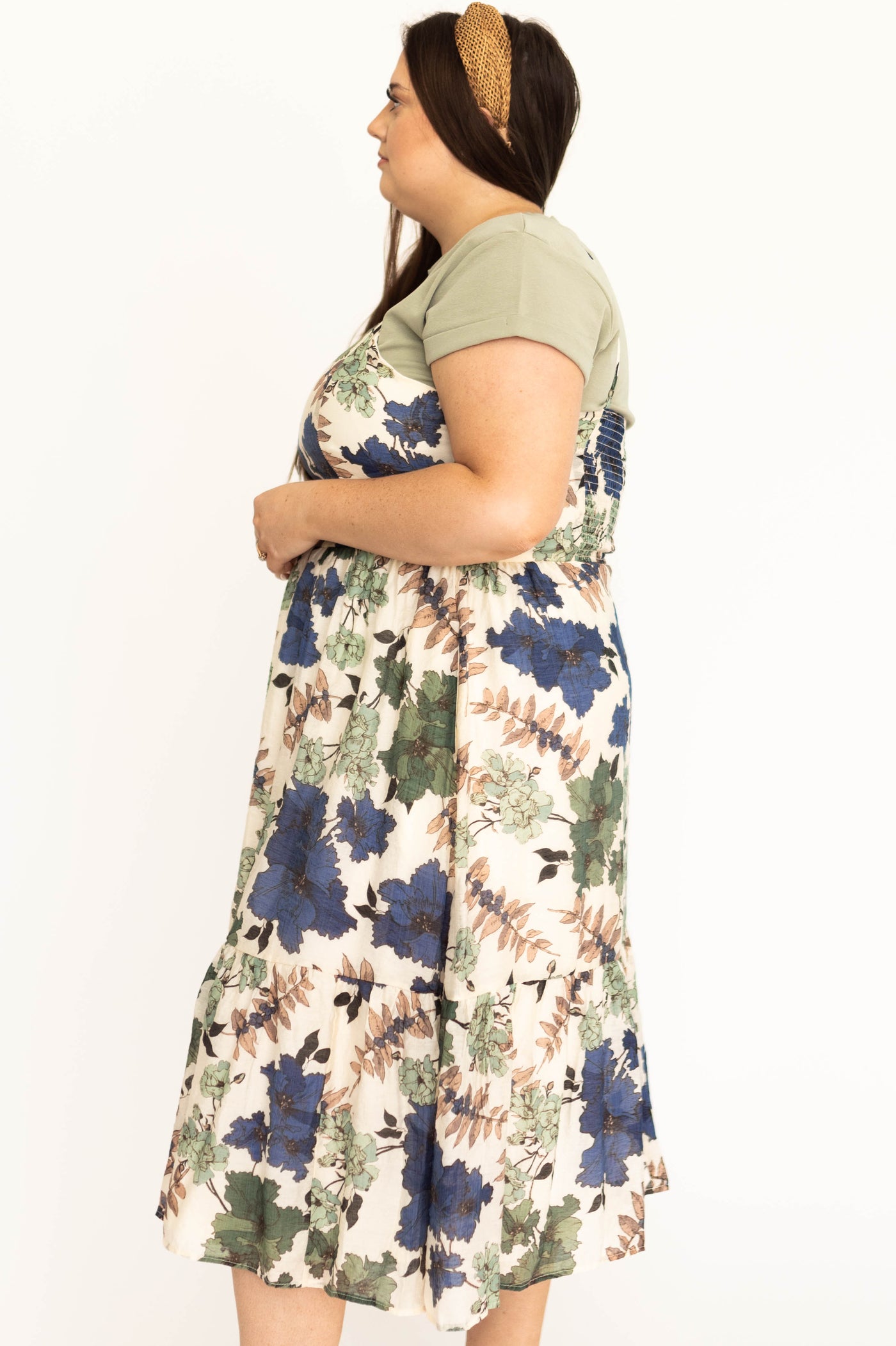 Plus size cream floral dress with skinny straps