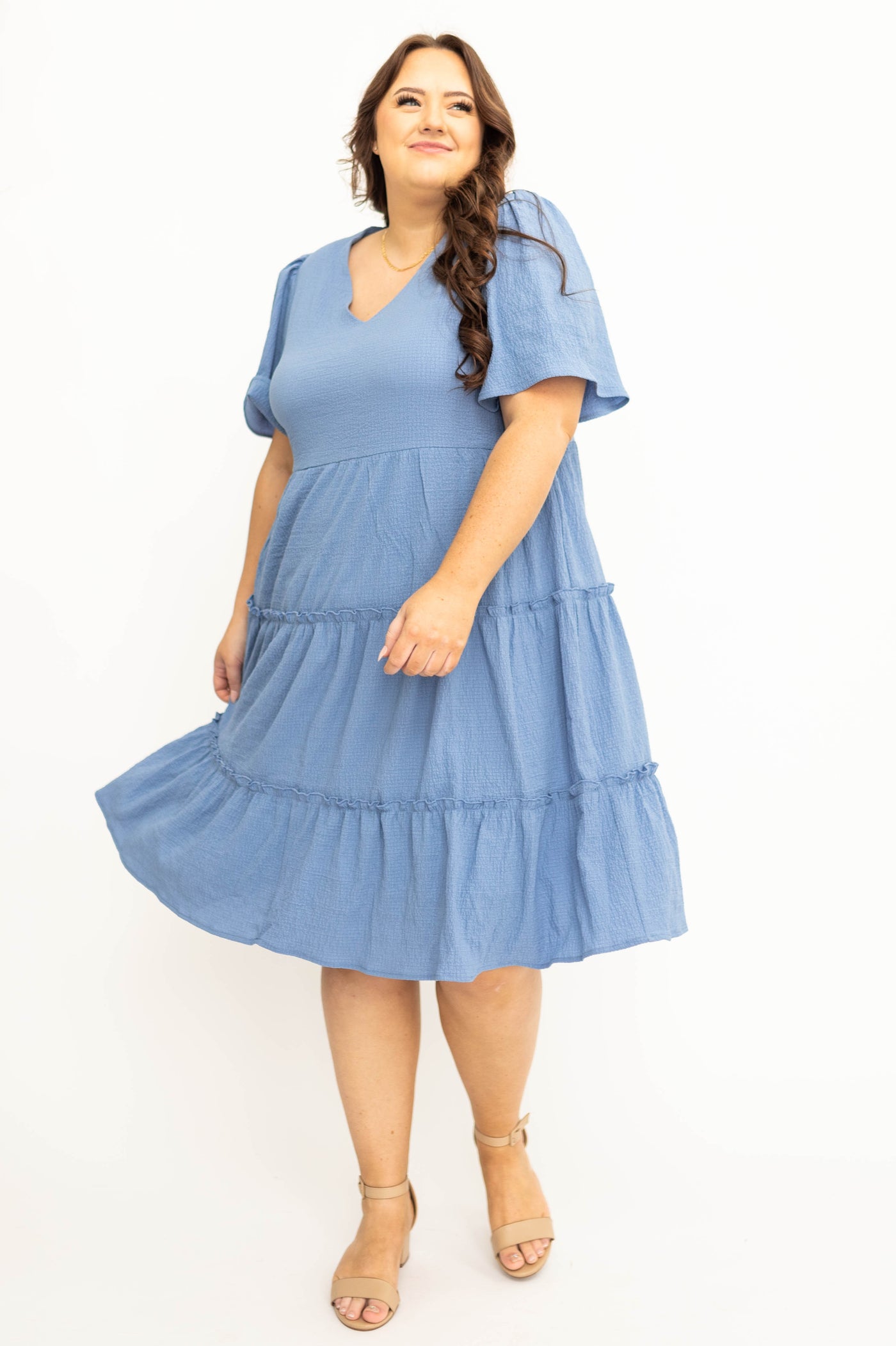 Plus size short sleeve tiered dress