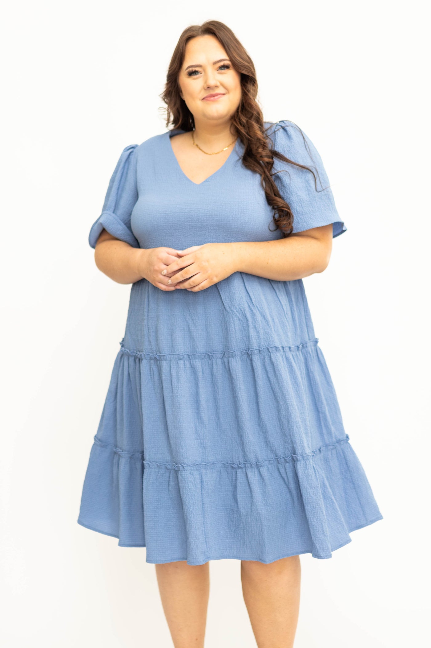 Plus size blue tiered dress