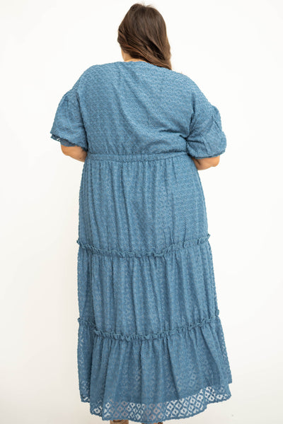 Plus size denim blue dress back view