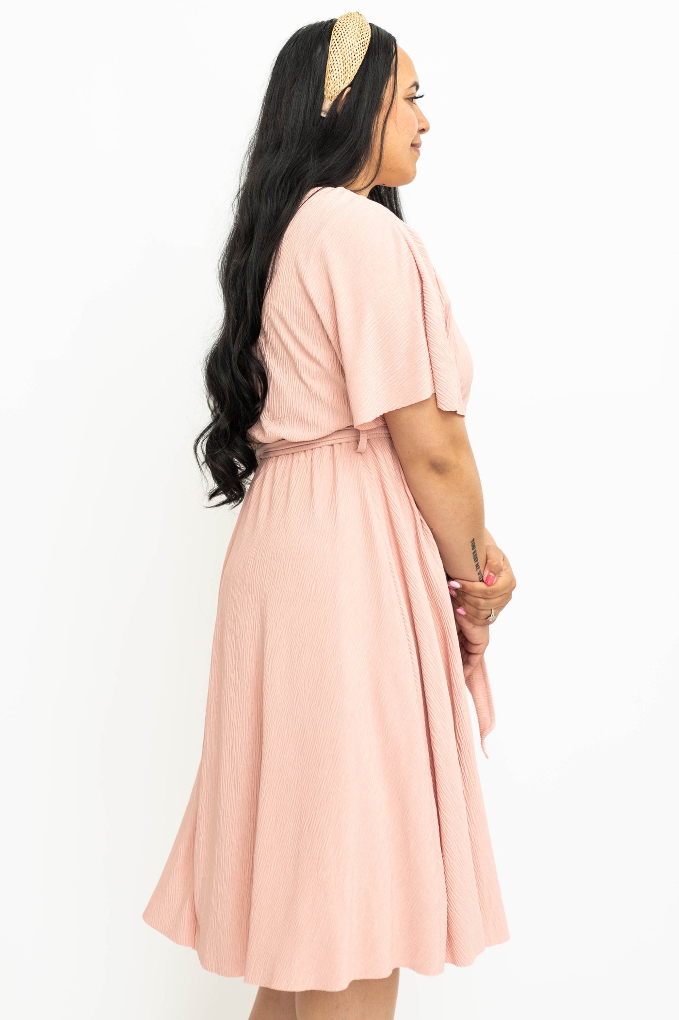 Side view of a large pink dress