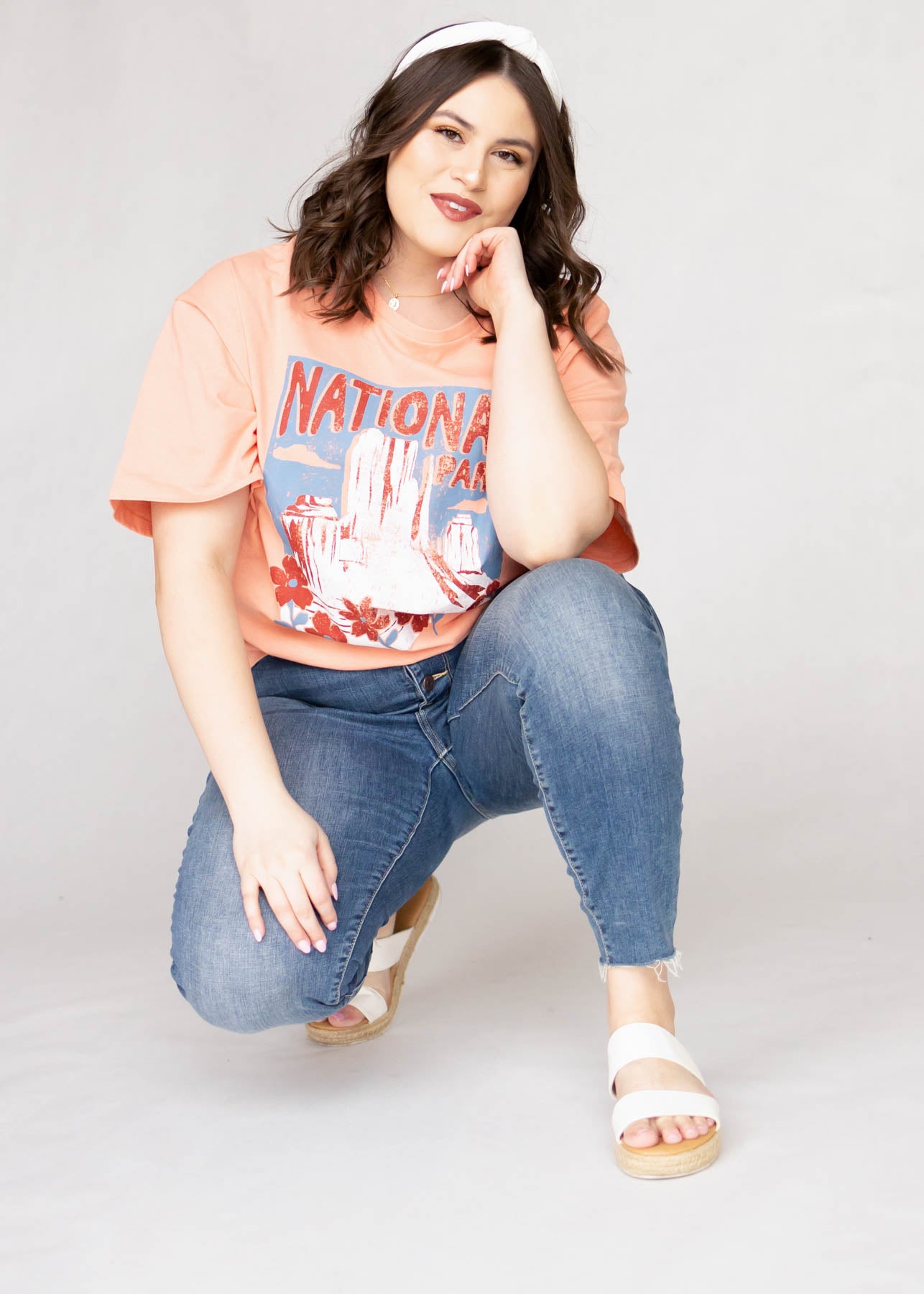Graphic tee plus size national park salmon top