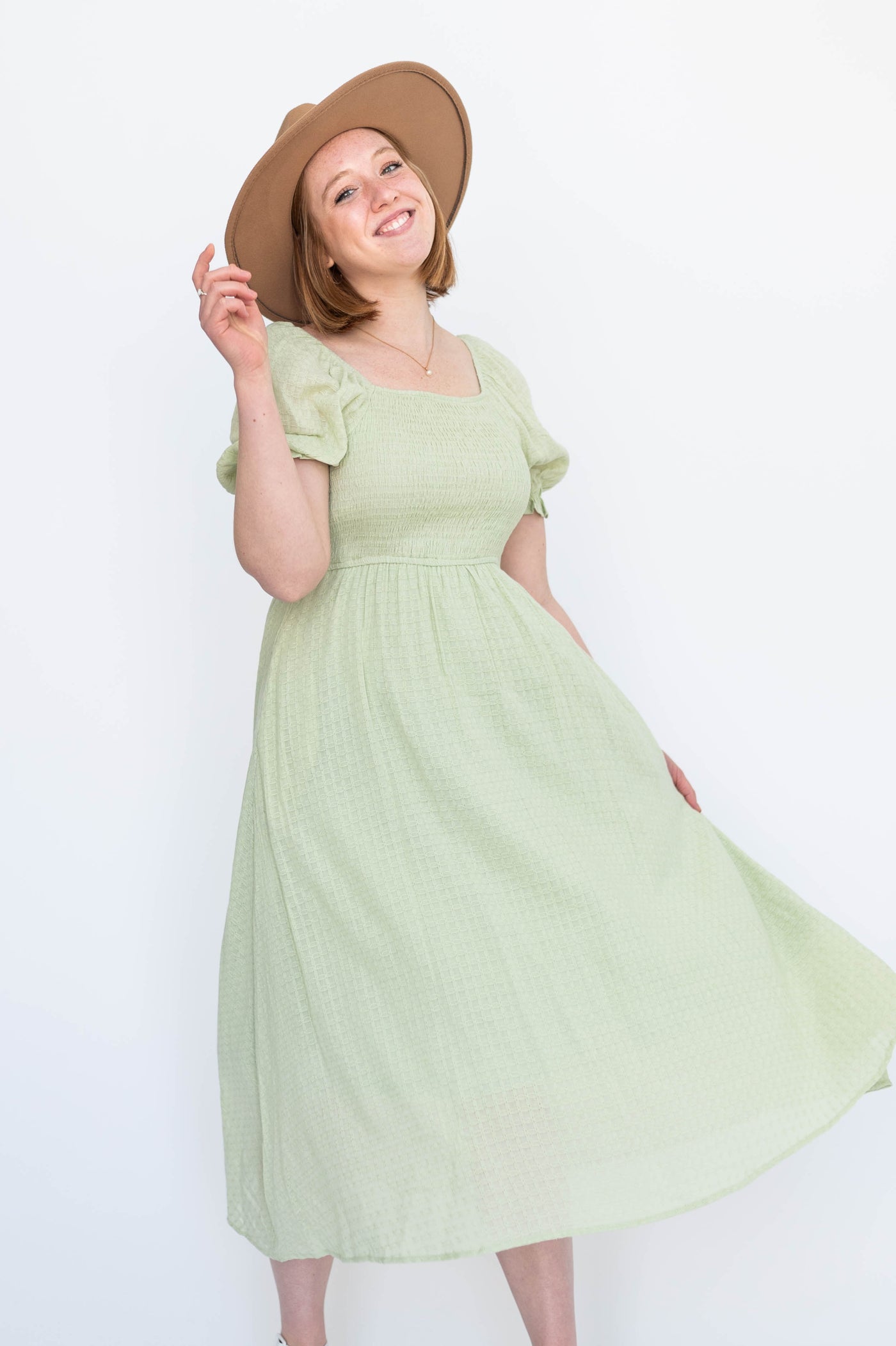 Sage dress with short sleeves