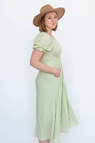 Side view of a sage dress