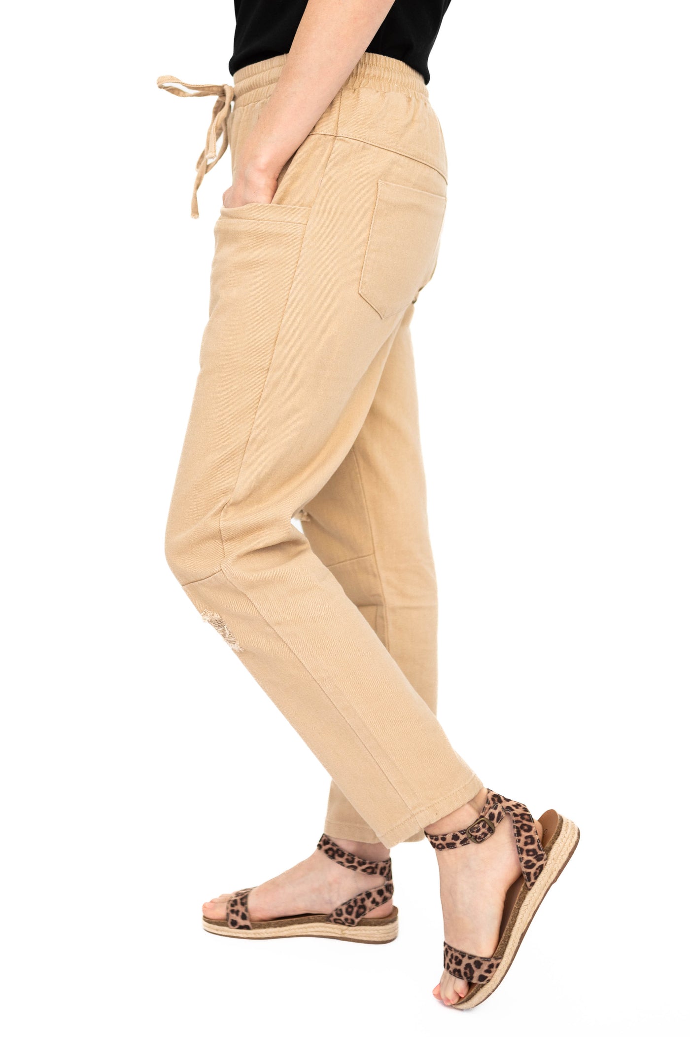 Side view of khaki pants