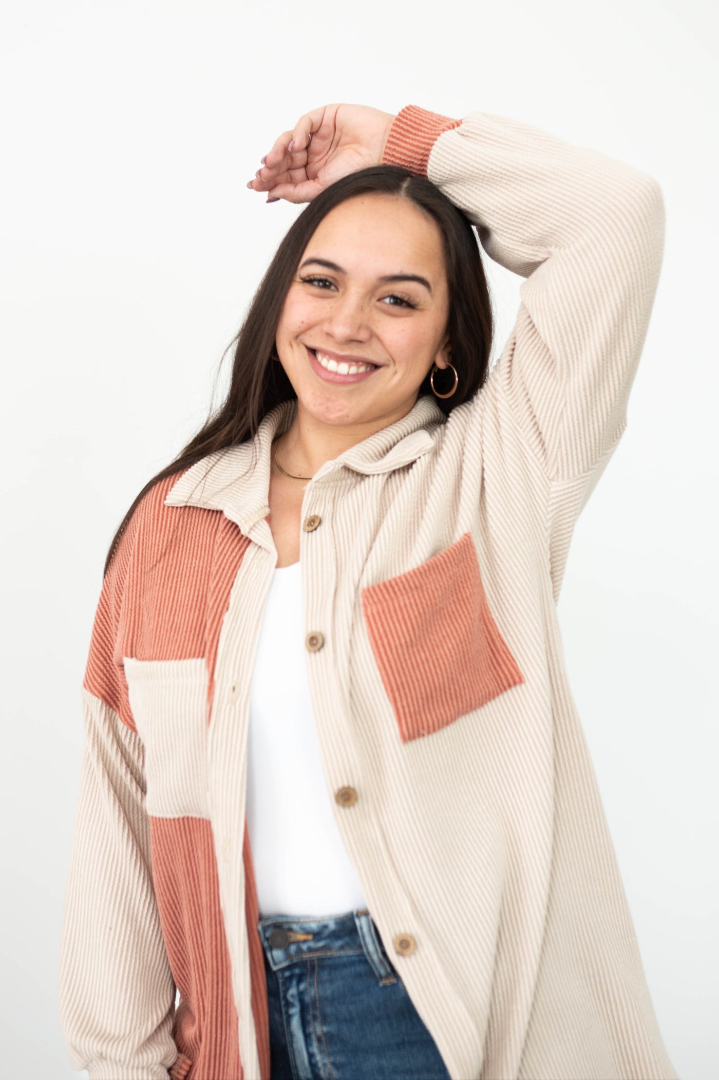 Long sleeve taupe ribbed shacket