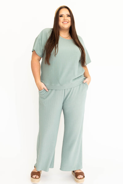 Plus size dusty sage top and bottom with wide leg