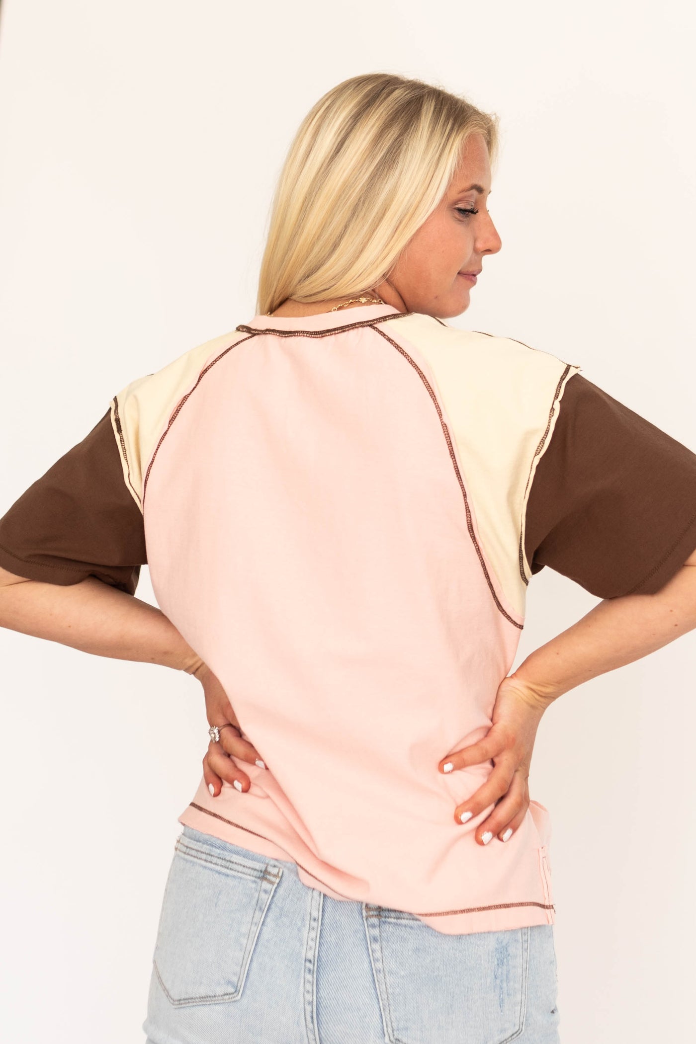 Back view of a blush top 