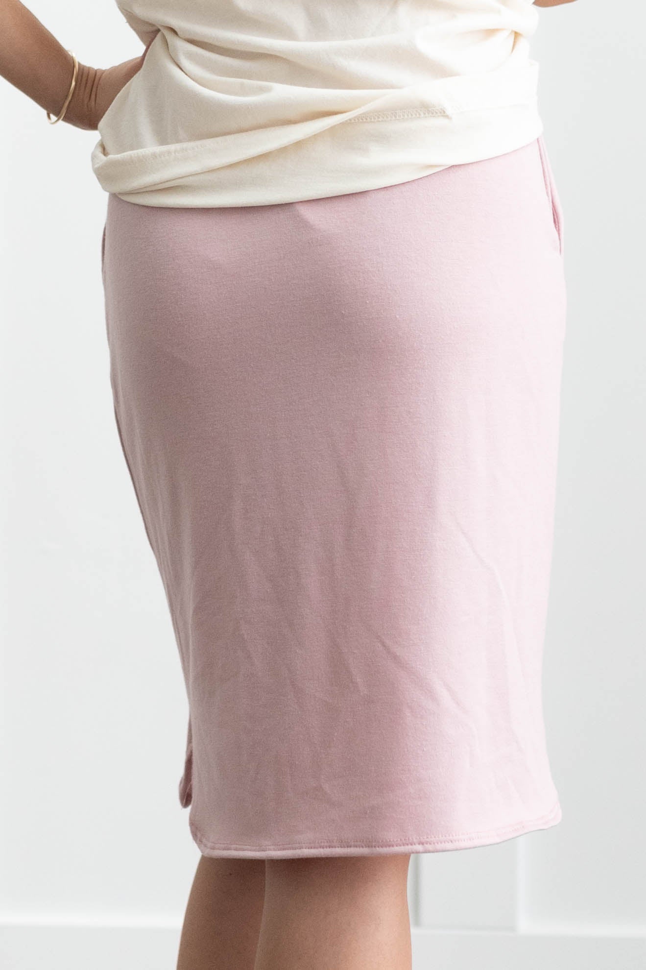 Back view of a dusty pink skirt