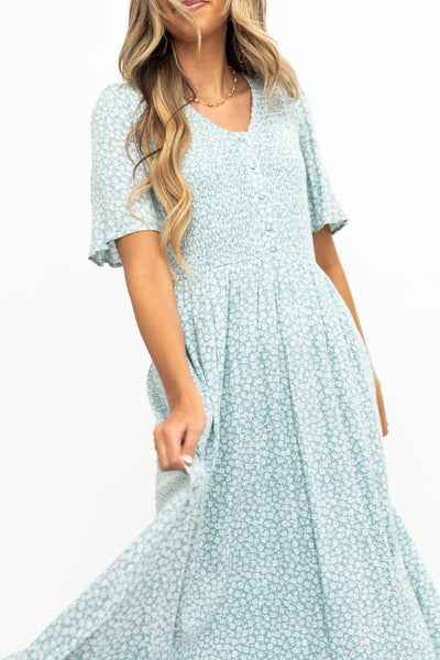 Sage floral dress with button up bodice