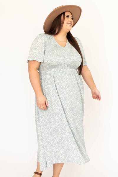 Plus size sage floral dress with v-neck