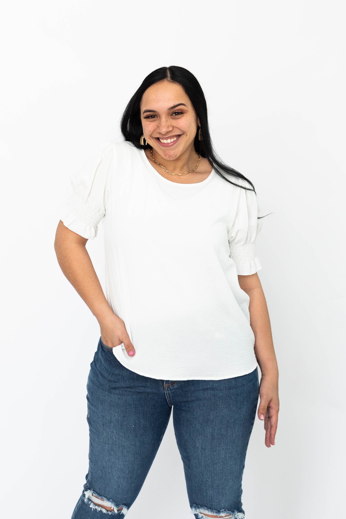Large white top with short sleeves